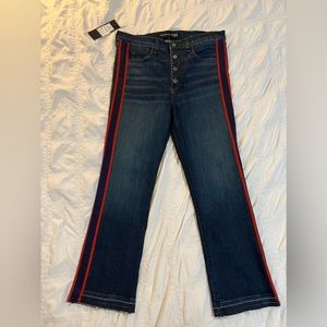 NWT Veronica Beard Carolyn Baby Boot Jeans Red Stripe and Button Fly Size 32
